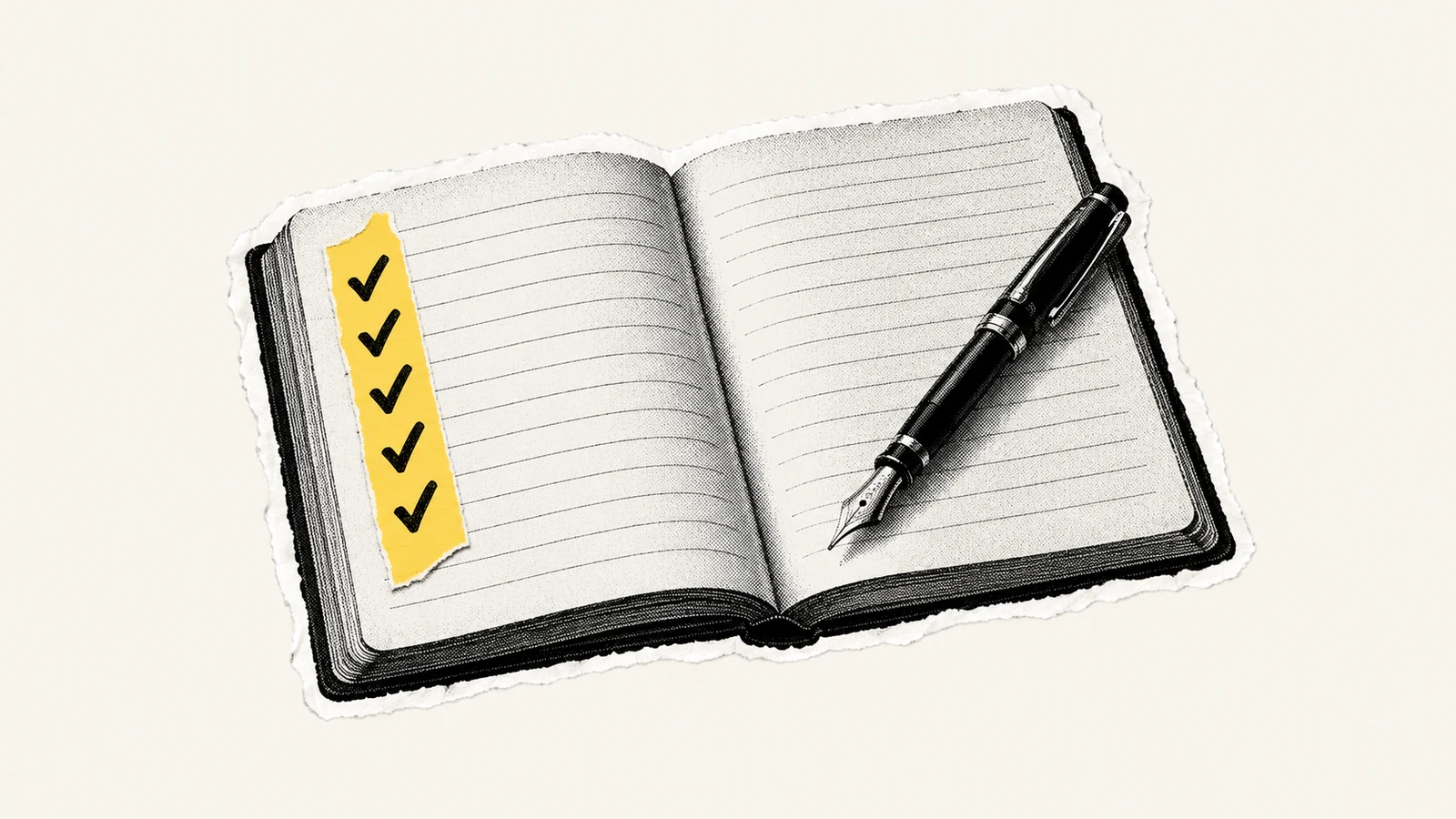 Een opengeslagen logboek met vinkjes en een vulpen: je dossier is je bewijs.