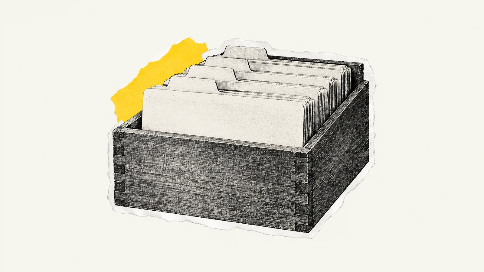 Een houten kaartenbak met tabbladen: je werkervaring één keer vastgelegd als dossier.