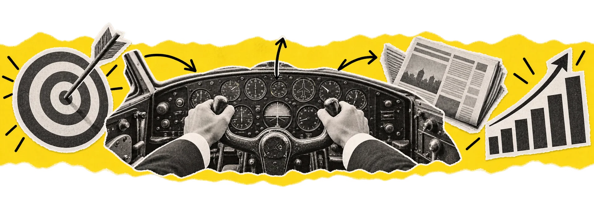 Handen aan een cockpit verbinden doel, zichtbaarheid en meting.